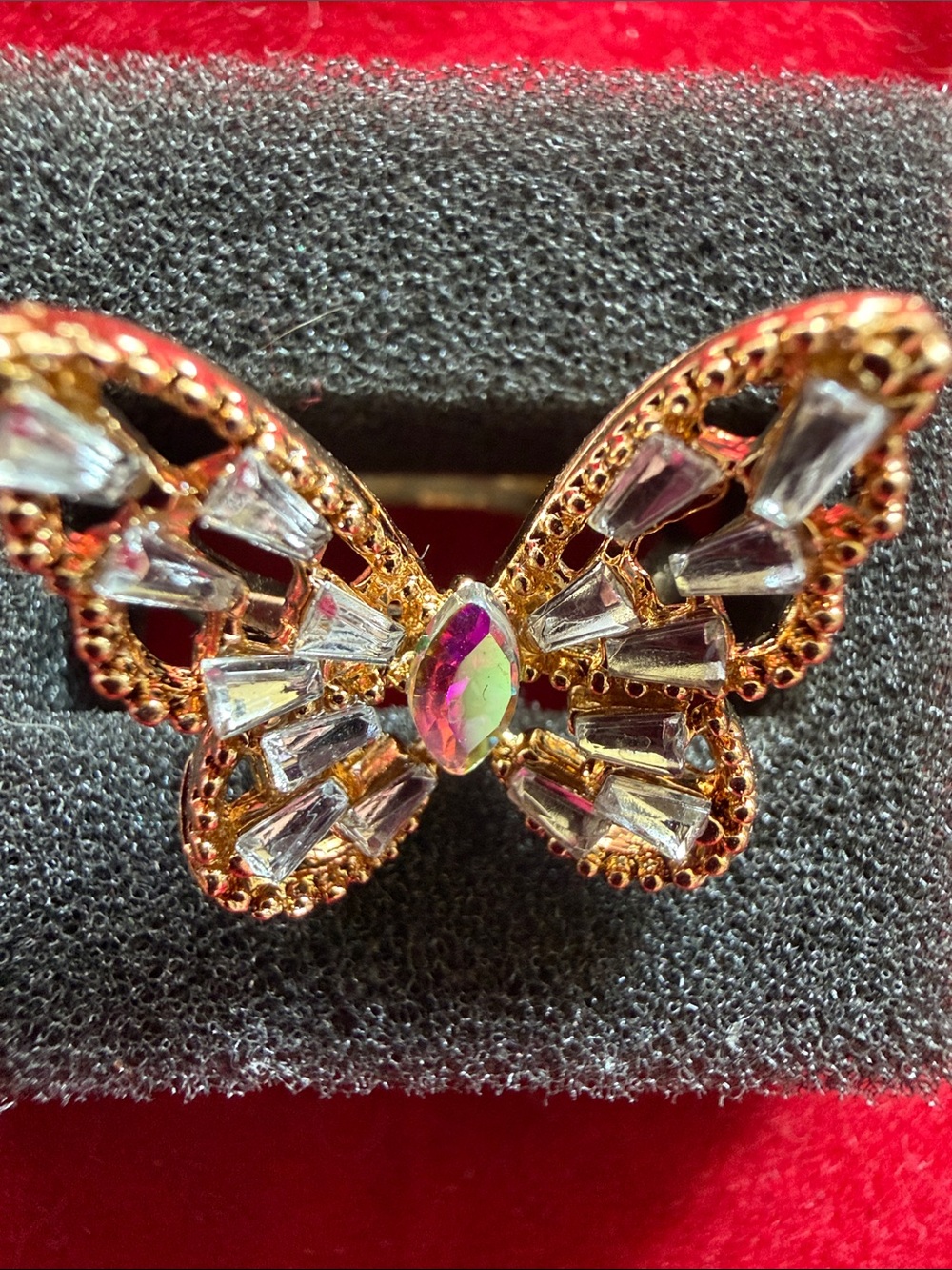 Gold Tone Butterfly Ring, Iridescent Center, SZ 7.5-8 & 8, (J296)